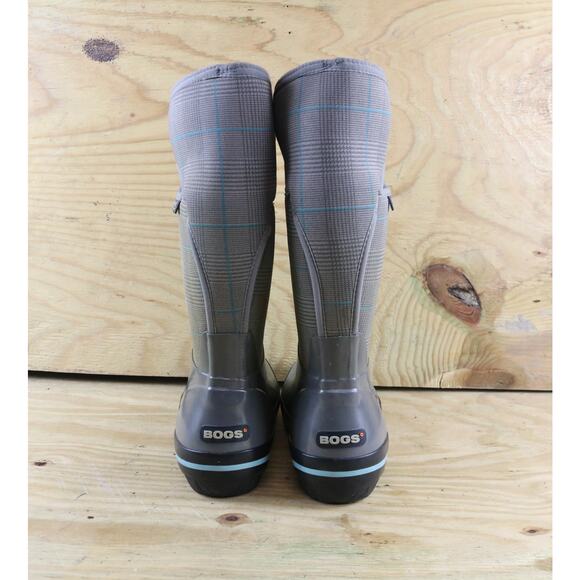 Bogs Boots Womens 7 Gray Green Plaid Prince Of Wales Rain Boots Tall Pull On - Picture 4 of 7
